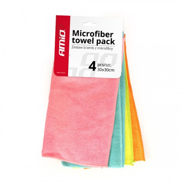 Amio - Πανάκια Γυαλίσματος Μικροΐνες (Microfiber) CWASH-02 διάσταση 30x30cm για Επιβατικά Αυτοκίνητα - 4 τεμ. (01046/AM)