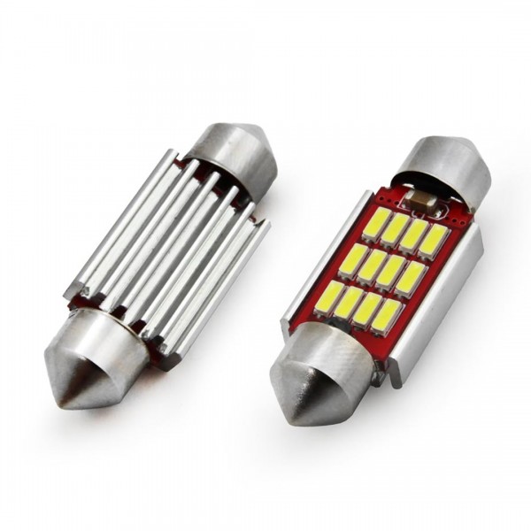 Amio - Λαμπάκια Πλαφονιέρας LED 39mm 12/24V 2.9W 5600K 12LED C5W Festoon Canbus Λευκό Φως για Εσωτερικό Φωτισμό και Πινακίδα Αυτοκινήτου - 2 τεμ. (01290/AM)