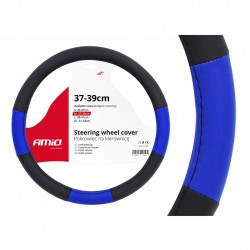 Amio - Κάλυμμα Τιμονιού SWC-04 Μαύρο Μπλε Διάμετρος 37/39cm από Δερματίνη για Προστασία και Άνεση Τιμονιού για Επιβατικά και Επαγγελματικά Αυτοκίνητα - 1 τεμ. (01359/AM)