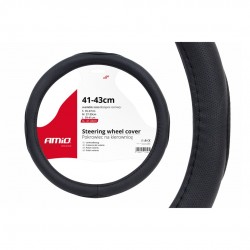 Amio - Κάλυμμα Τιμονιού SWC-09-XL Μαύρο από Τεχνόδερμα Διάμετρος 41/43cm για Προστασία και Άνεση Τιμονιού για Επιβατικά και Επαγγελματικά Αυτοκίνητα - 1 τεμ. (01367/AM)