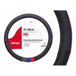 Amio - Κάλυμμα Τιμονιού SWC-10 Μαύρο Γκρι Μπλε Κόκκινο Διάμετρος 37/39cm από Δερματίνη για Προστασία και Άνεση Τιμονιού για Επιβατικά και Επαγγελματικά Αυτοκίνητα - 1 τεμ. (01368/AM)