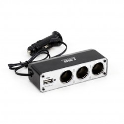 Amio - Αντάπτορας Αναπτήρα Τριπλός με 1 USB 500mA 12/24V 2A Max με Καλώδιο 30cm - Ταυτόχρονη Φόρτιση & Έλεγχος Συσκευών - 1 Τεμ. (01706/AM)