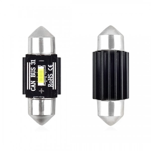 Amio - ΛΑΜΠΑΚΙΑ ΠΛΑΦΟΝΙΕΡΑΣ 31mm 12/24V 3,1W 5600K 1LED ULTRA BRIGHT CAN-BUS FESTOON (ΛΕΥΚΟ) - 2 ΤΕΜ. (02441/AM)