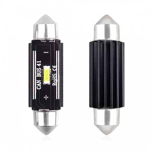 Amio - ΛΑΜΠΑΚΙΑ ΠΛΑΦΟΝΙΕΡΑΣ 41mm 12/24V 3,1W 5600K 1LED ULTRA BRIGHT CAN-BUS FESTOON (ΛΕΥΚΟ) - 2 ΤΕΜ. (02444/AM)