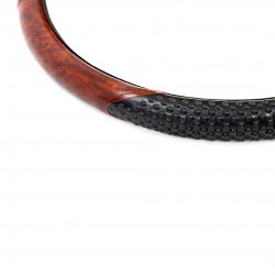 Amio - Κάλυμμα Τιμονιού SWC-11 Μαύρο με Εφέ Ξύλου Διάμετρος 37/39cm από Δερματίνη για Προστασία και Άνεση Τιμονιού για Επιβατικά και Επαγγελματικά Αυτοκίνητα - 1 τεμ. (01369/AM)