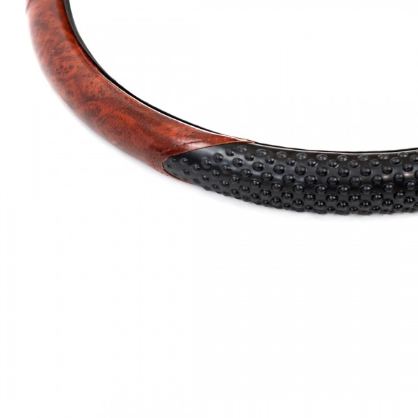 Amio - Κάλυμμα Τιμονιού SWC-11 Μαύρο με Εφέ Ξύλου Διάμετρος 37/39cm από Δερματίνη για Προστασία και Άνεση Τιμονιού για Επιβατικά και Επαγγελματικά Αυτοκίνητα - 1 τεμ. (01369/AM)