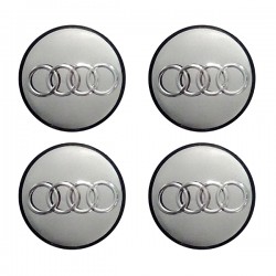 AUDI ΚΟΥΜΠΩΤΕΣ ΤΑΠΕΣ ΚΕΝΤΡΟΥ ΖΑΝΤΑΣ ΓΚΡΙ/ΧΡΩΜΙΟ (ΕΣΩΤΕΡ. 56 mm ΚΑΙ ΕΞΩΤΕΡ. 58 mm) - 4 ΤΕΜ.