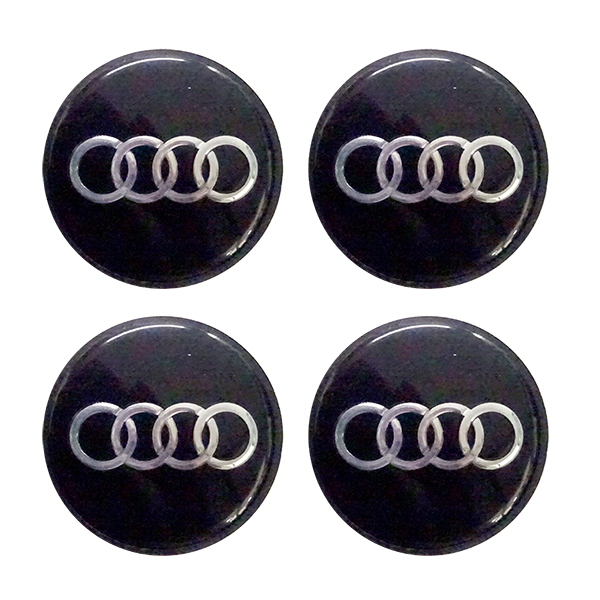 AUDI ΚΟΥΜΠΩΤΕΣ ΤΑΠΕΣ ΚΕΝΤΡΟΥ ΖΑΝΤΑΣ ΜΑΥΡΟ/ΧΡΩΜΙΟ (ΕΣΩΤΕΡ. 56 mm ΚΑΙ ΕΞΩΤΕΡ. 58 mm) - 4 ΤΕΜ.