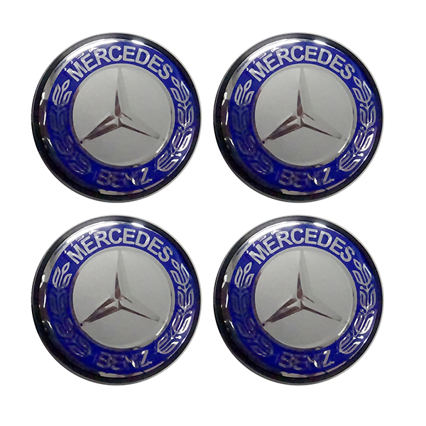 MERCEDES ΤΑΠΕΣ ΚΕΝΤΡΟΥ ΖΑΝΤΑΣ ΜΠΛΕ/ΧΡΩΜΙΟ ΚΟΥΜΠΩΤΕΣ (ΕΣΩΤΕΡ. 56mm ΚΑΙ ΕΞΩΤΕΡ. 58mm) 4ΤΕΜ.
