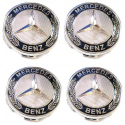 MERCEDES ΤΑΠΕΣ ΚΕΝΤΡΟΥ ΖΑΝΤΑΣ ΜΠΛΕ/ΑΣΗΜΙ ΚΟΥΜΠΩΤΕΣ ΜΕ ΑΝΑΓΛΥΦΟ ΣΗΜΑ (ΕΣΩΤΕΡ. 71mm ΚΑΙΕΞΩΤΕΡ. 75mm) - 4 ΤΕΜ.