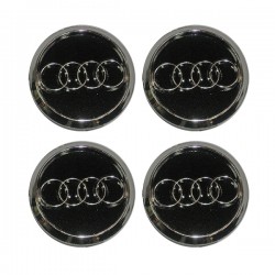 AUDI ΚΟΥΜΠΩΤΕΣ ΤΑΠΕΣ ΚΕΝΤΡΟΥ ΖΑΝΤΑΣ ΜΑΥΡΟ/ΧΡΩΜΙΟ (ΕΣΩΤΕΡ. 56 mm ΚΑΙ ΕΞΩΤΕΡ. 59 mm) - 4 ΤΕΜ.