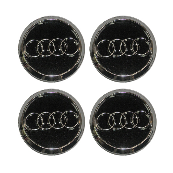 AUDI ΚΟΥΜΠΩΤΕΣ ΤΑΠΕΣ ΚΕΝΤΡΟΥ ΖΑΝΤΑΣ ΜΑΥΡΟ/ΧΡΩΜΙΟ (ΕΣΩΤΕΡ. 56 mm ΚΑΙ ΕΞΩΤΕΡ. 59 mm) - 4 ΤΕΜ.