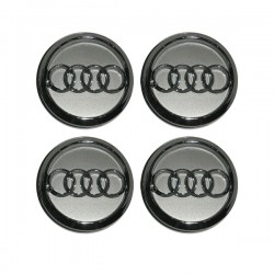 AUDI ΚΟΥΜΠΩΤΕΣ ΤΑΠΕΣ ΚΕΝΤΡΟΥ ΖΑΝΤΑΣ ΓΚΡΙ/ΧΡΩΜΙΟ (ΕΣΩΤΕΡ. 56 mm ΚΑΙ ΕΞΩΤΕΡ. 59 mm) - 4 ΤΕΜ.