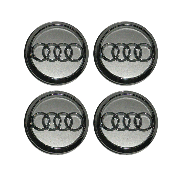 AUDI ΚΟΥΜΠΩΤΕΣ ΤΑΠΕΣ ΚΕΝΤΡΟΥ ΖΑΝΤΑΣ ΓΚΡΙ/ΧΡΩΜΙΟ (ΕΣΩΤΕΡ. 56 mm ΚΑΙ ΕΞΩΤΕΡ. 59 mm) - 4 ΤΕΜ.
