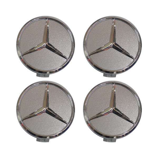 MERCEDES ΤΑΠΕΣ ΚΕΝΤΡΟΥ ΖΑΝΤΑΣ ΓΚΡΙ/ΧΡΩΜΙΟ ΚΟΥΜΠΩΤΕΣ (ΕΣΩΤΕΡ. 71mm & ΕΞΩΤΕΡ. 75mm) - 4ΤΕΜ.